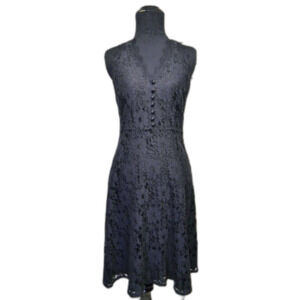 Talbots Lace Dress Sleeveless Halter Dress Fit and Flare A-Line Dress Black Sz 4